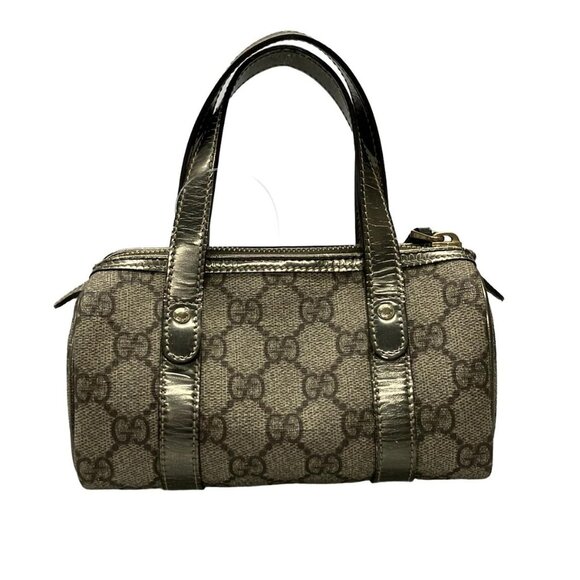 Auth GUCCI GG Plus/GG Supreme 190400 Dark Brown Beige Bronze PVC Leather Handbag - Picture 3 of 11